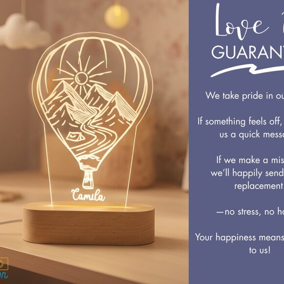 Mountain Hot Air Balloon Name Light • Personalized LED Cloud Decor • Baby Gift - Picture 6 of 8